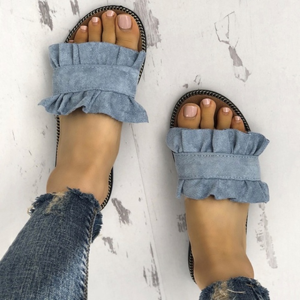Denim blue slides New size 7.5 8 - Picture 3 of 5